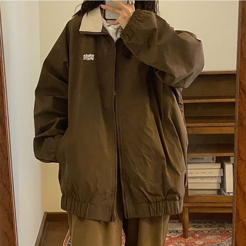 Retro stand-up collar jacket for women spring and autumn 2023 new Korean style loose student Harajuku BF jacket top ins trend