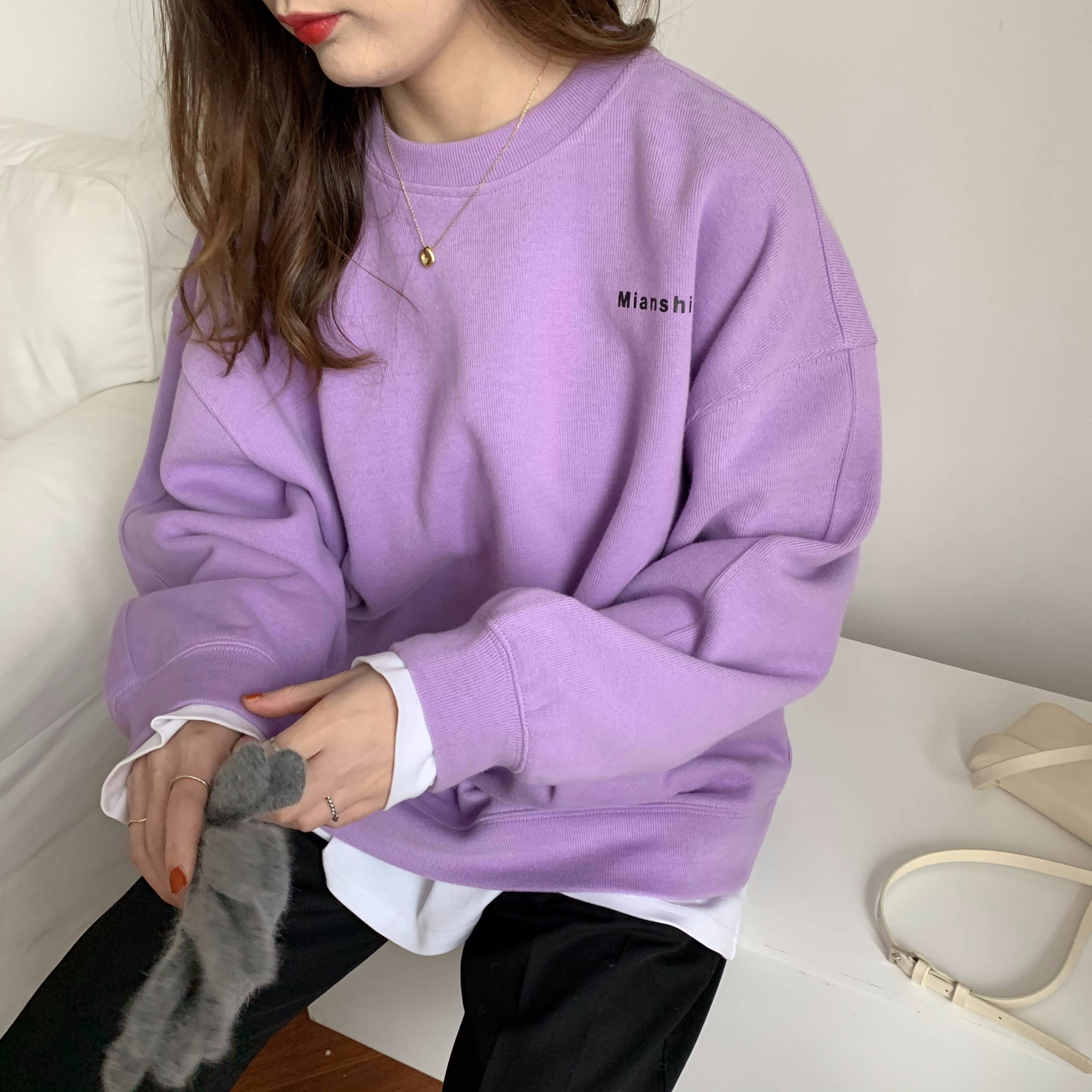 2023 new fashion loose women's clothing fleece 250g / large sweatshirt round neck autumn and winter sweatshirt for women plus fleece