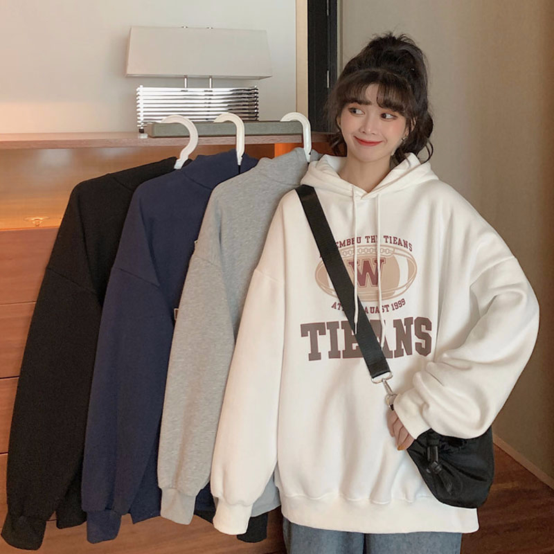 2023 New Loose Casual Women's Clothing with Velvet 250g / Large Hooded Autumn and Winter Sweatshirt for Women with Velvet