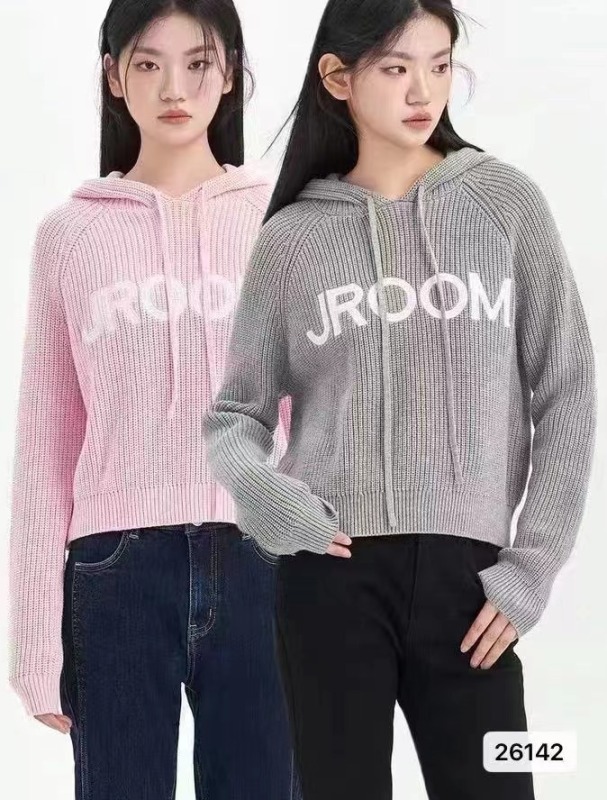 2023 new autumn and winter Korean style Dongdaemun lazy style hooded letter embroidered knitted long-sleeved top for women
