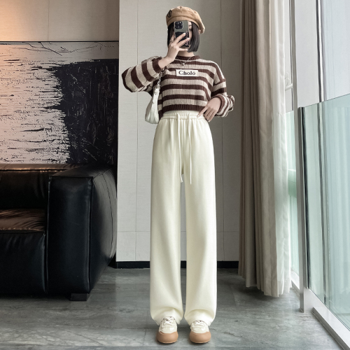 Narrow high-waisted chenille glutinous rice pants for autumn and winter 2023 new straight cashmere wide-leg pants for spring