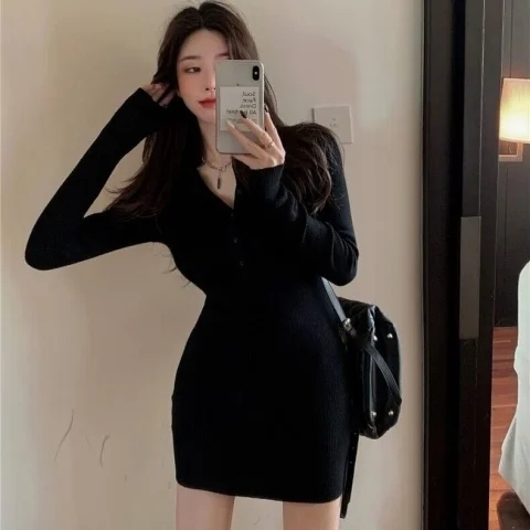 Autumn and winter new pure desire babes dress slim fit bag hip little black skirt chic all-match slim waist waist wrap hip skirt