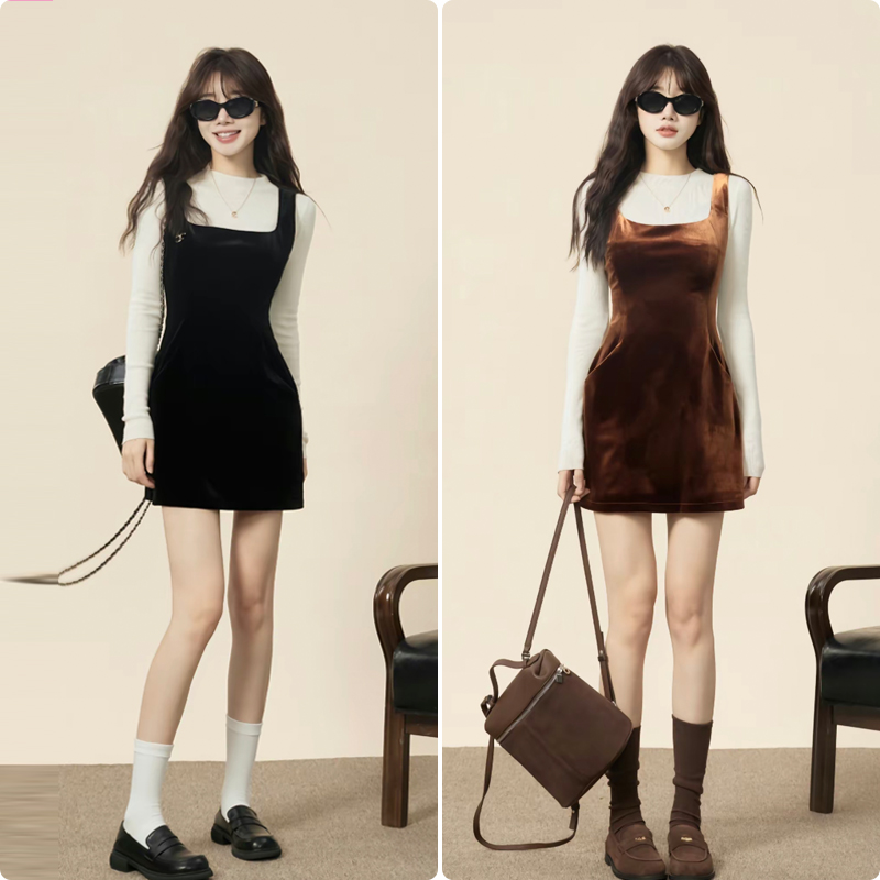 Official photo~Miss Hera~French style waist slim velvet dress, fashionable sleeveless hip-covering vest dress