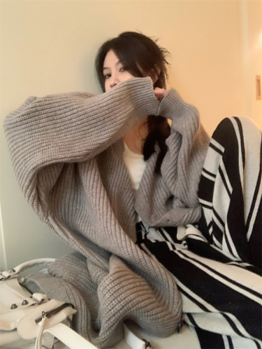 Cardigan knitted jacket women's new autumn and winter lazy style drape mid-length sweater