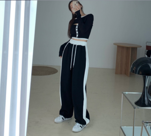 Personalized contrast color patchwork waisted casual pants