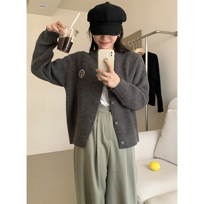 Small preppy style outer cardigan women's autumn new casual retro long-sleeved sweater top sweater