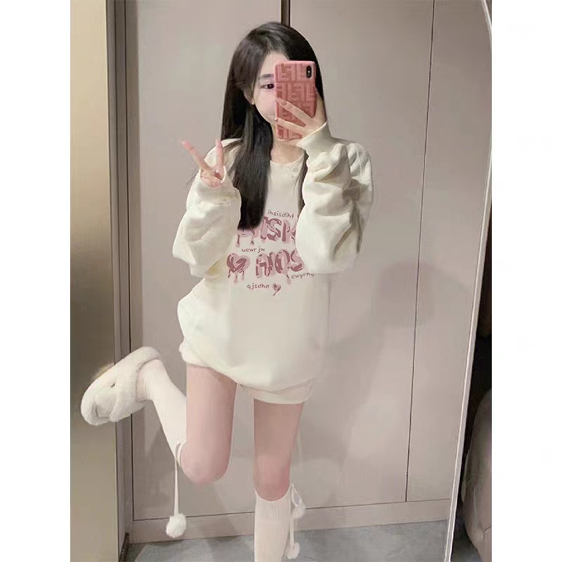 Thin Chinese cotton milk silk plus velvet Chinese cotton silver fox velvet printed sweatshirt women's hooded simple high-end top