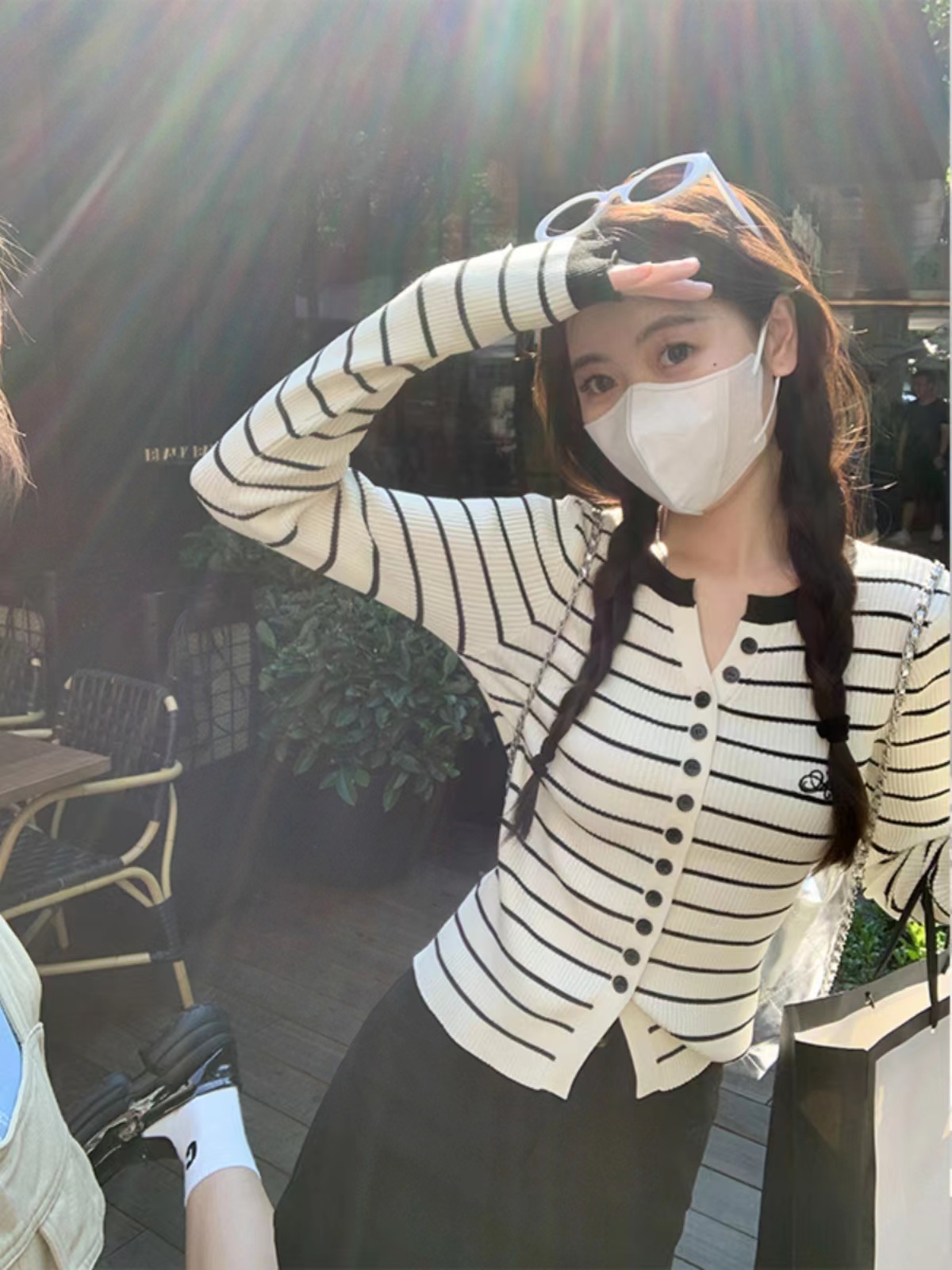 曾小咸設計感條紋針織衫上衣女春秋季新款百搭修身顯瘦長袖打底衫