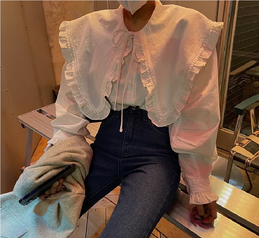Original sweet personalized lace fungus lace big doll collar shirt