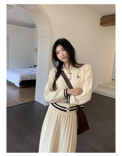 Korean style college style long-sleeved knitted cardigan 2023 autumn new high-waisted temperament skirt suit jacket top