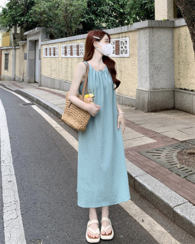 French dress women's summer seaside holiday style gentle halter neck sleeveless vest long skirt