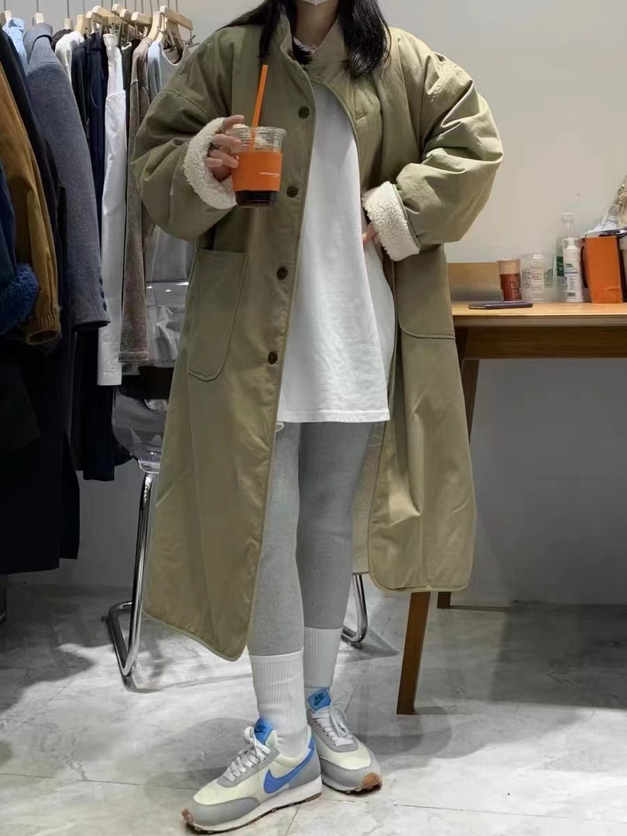2023 new winter Korean style loose temperament cotton coat lamb wool front and back thickened coat for women