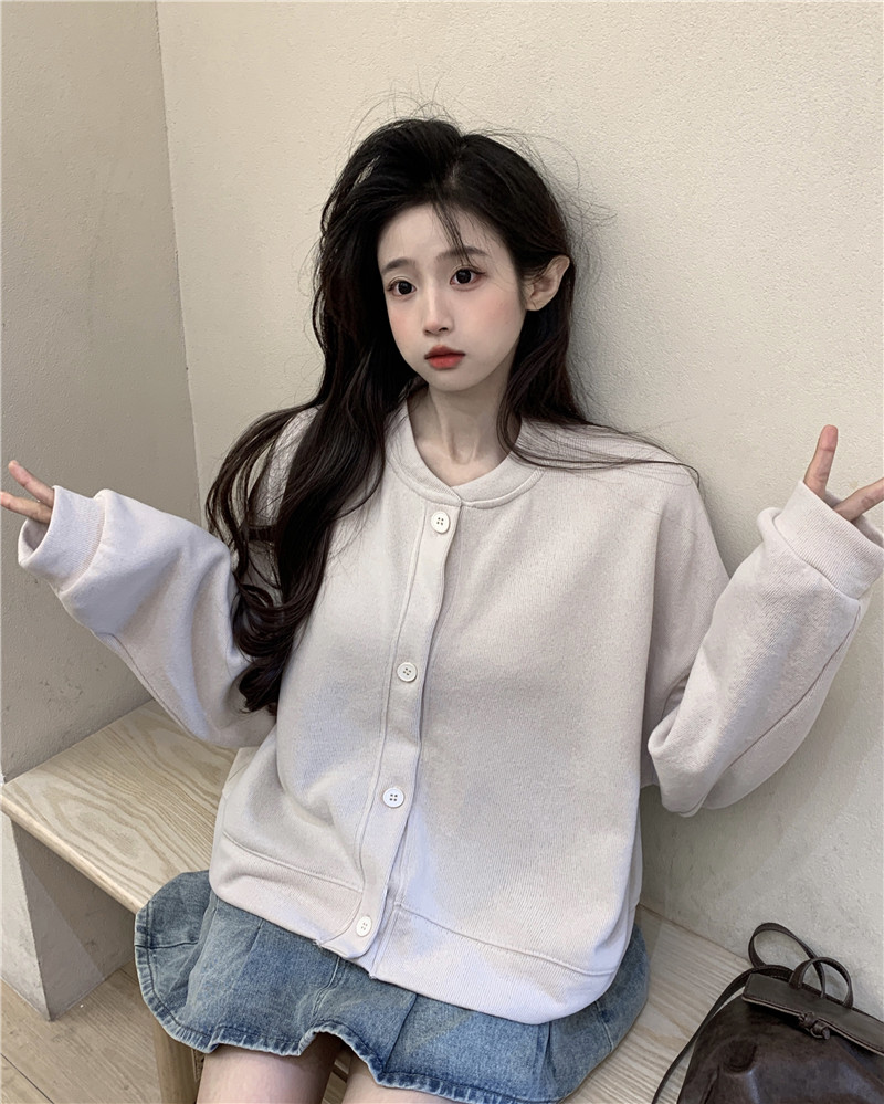 ~Solid color long-sleeved sweatshirt jacket women's design niche cardigan autumn new casual top