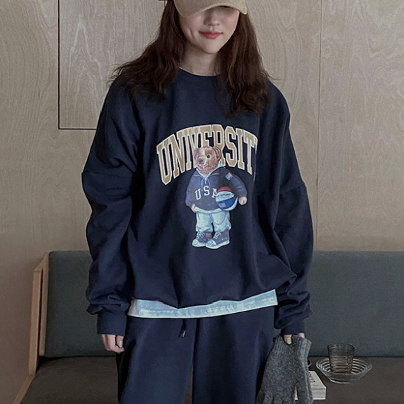 Korean 2023 autumn and winter fashion sports lazy style sweatshirt suit for female students loose casual two-piece set