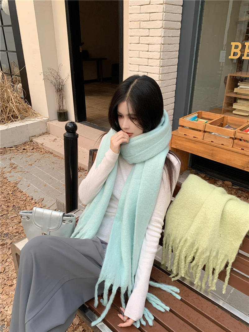 Mohair solid color scarf women's winter warm scarf macaron color thick braid shawl