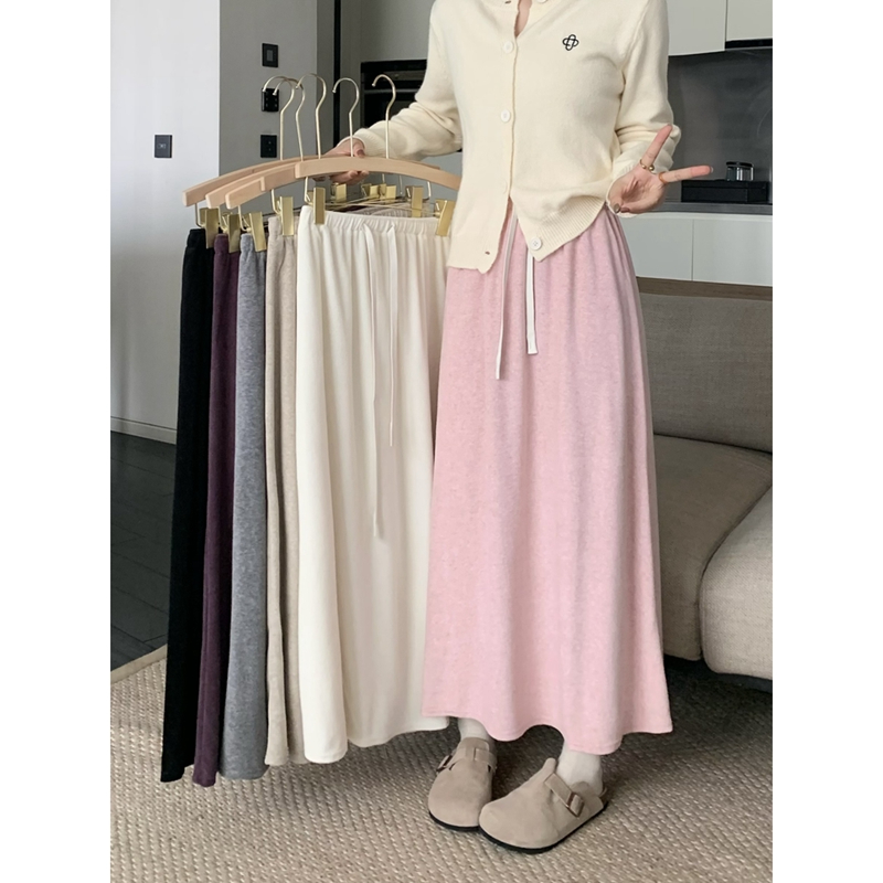 Gentle style elastic waist drawstring skirt umbrella skirt women's autumn slim A-line skirt mid-length skirt