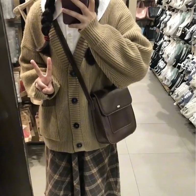 秋冬新款學院風大碼女裝大板型慵懶風寬鬆毛衣美式針織開衫外套