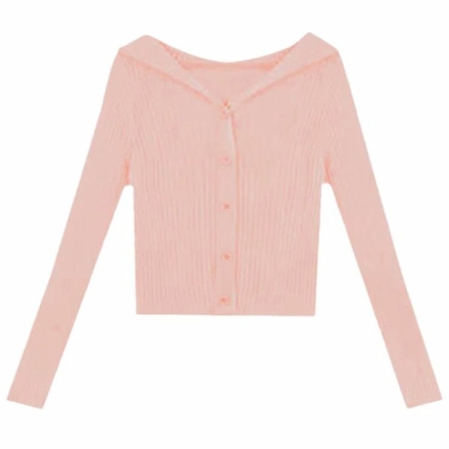 Pink hooded v-neck knitted cardigan jacket for women in early autumn, lazy style, soft and waxy inner layer, base layer sweater top