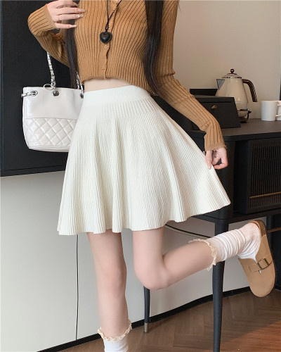 2023 Knitted Skirt Women's Korean Style Autumn and Winter High Waist Slimming Midi Skirt A Line Umbrella Skirt Wool Skirt