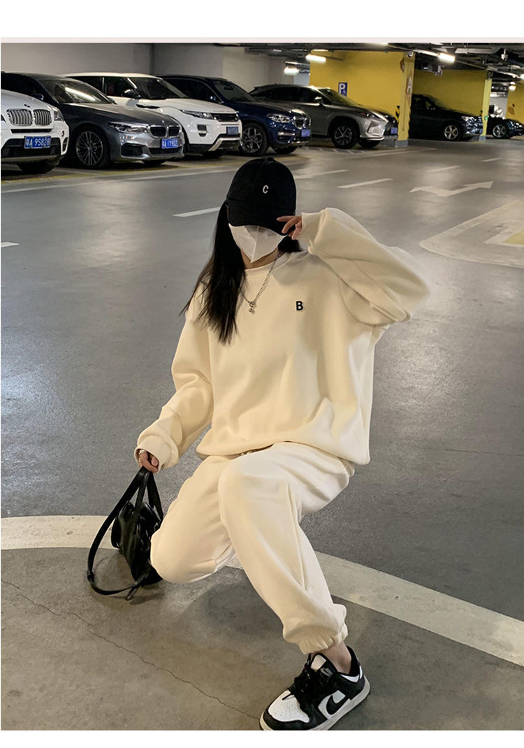 Spring and Autumn Sports Suit Simple Printed Letters Women's Loose Korean Style Sweatshirt and Trousers Two-piece Set