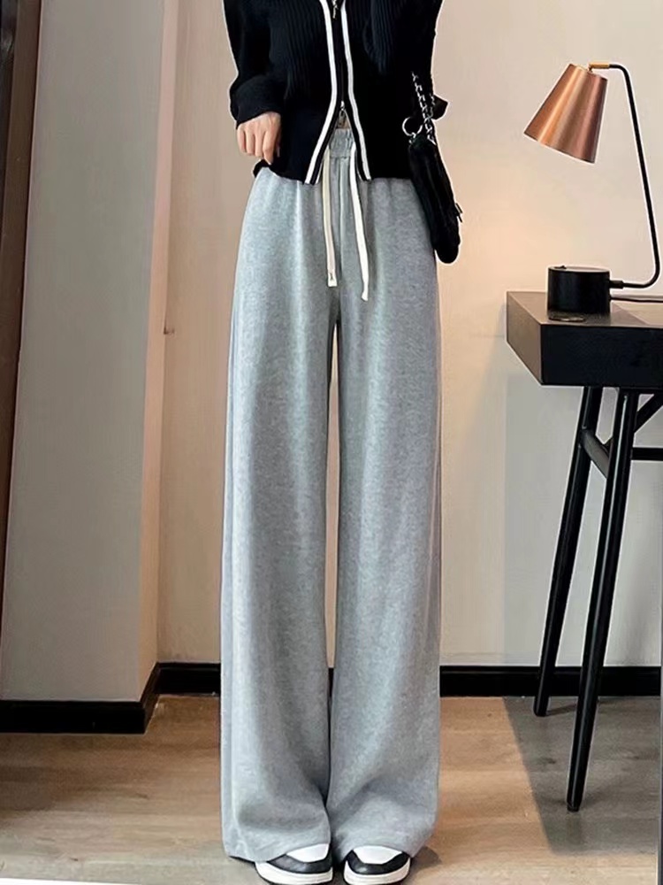 High-waisted wide-leg pants for women 2023 spring, autumn and winter, long, floor-length, versatile, loose, slimming, straight-leg sweatpants