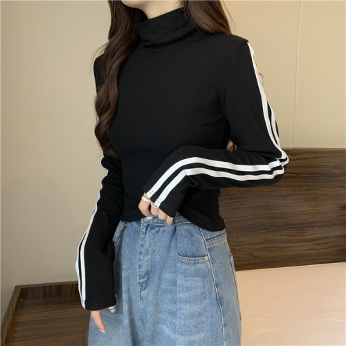 Double-sided velvet fabric high collar slim long-sleeved T-shirt for women new style