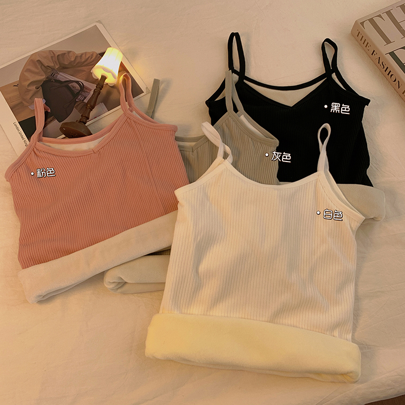 Autumn and winter thermal vest women's velvet thickened bottoming sling slimming thermal underwear