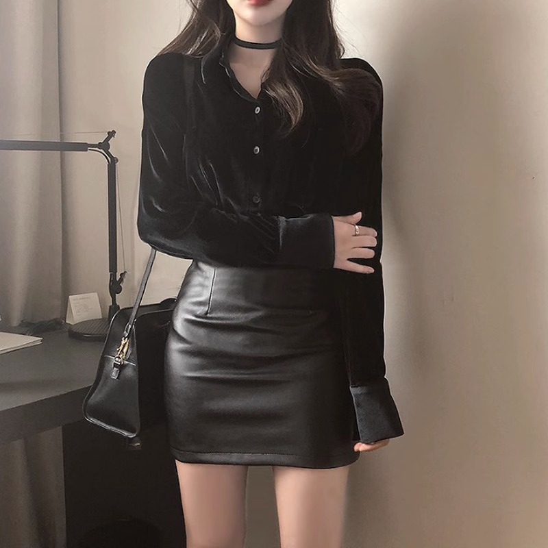 Small leather skirt 2023 new black hip-covering high-waisted short skirt tight skirt women's spring and summer sexy skirt