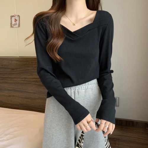 German velvet bottoming shirt for women in autumn and winter new design niche square collar irregular inner top for women