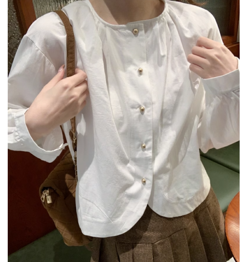 短款不規則設計感小眾法式上衣女別致秋季甜美獨特白色長袖襯衫