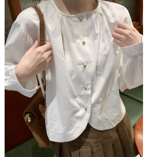 短款不规则设计感小众法式上衣女别致秋季甜美独特白色长袖衬衫