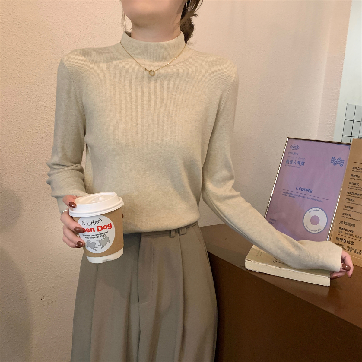 秋冬韓版修身半高領基礎內搭安迪絨針織衫打底毛衣女