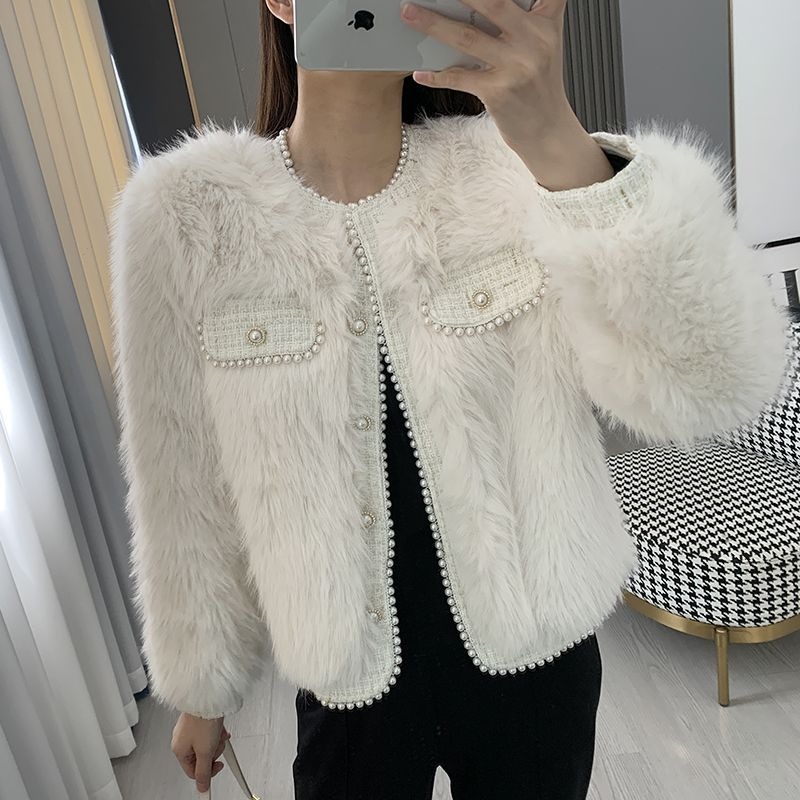 New 2023 autumn and winter new style elegant lady mink fur beaded heavy industry warm thickened fur coat