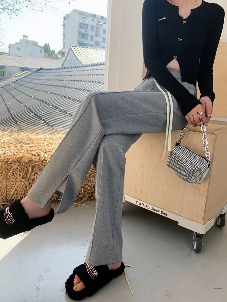 Narrow wide-leg pants for women in autumn 2023 new high-waist drape casual pants for small people plus velvet knitted sports pants