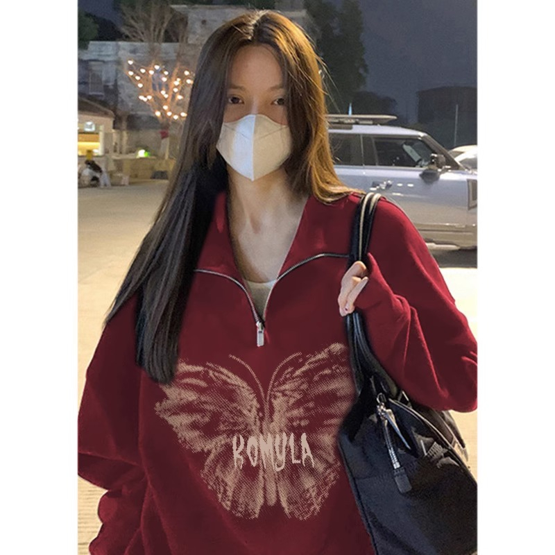 防棉華棉複合牛奶絲300克銀狐絨400克Polo領半拉鏈衛衣女