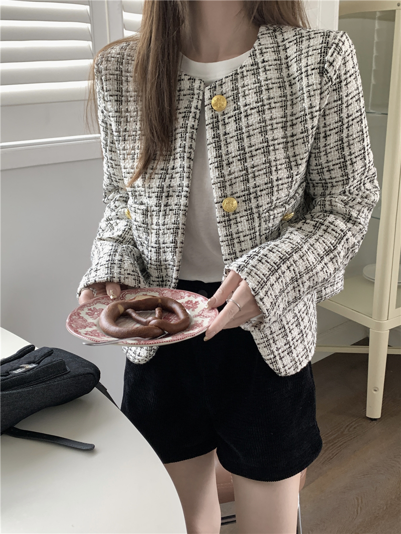 Xiaoxiangfeng jacket women's autumn 2023 new retro plaid loose celebrity style high-end fashion long-sleeved top