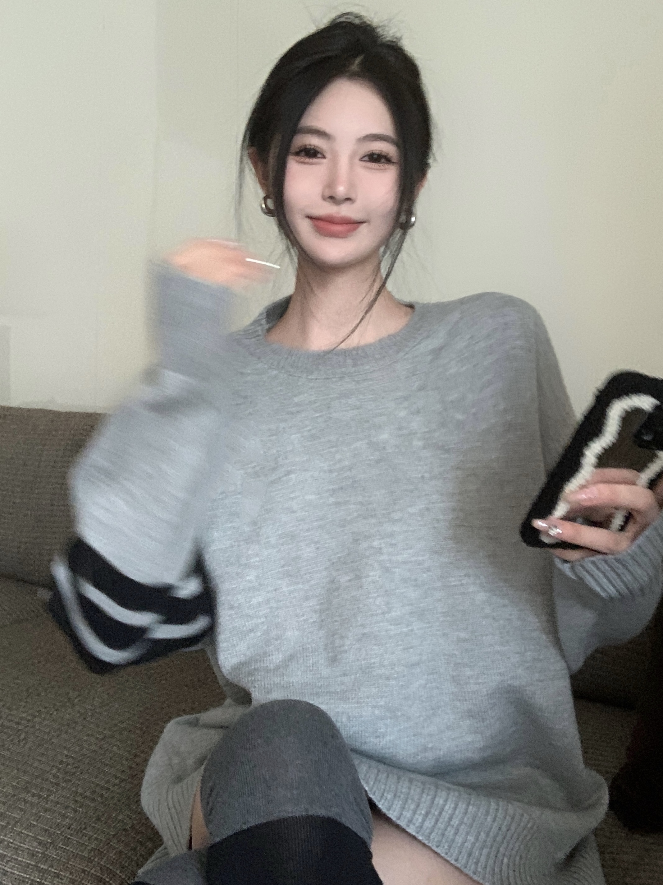 寬鬆慵懶休閒厚實針織毛衣bf同款簡約毛衣上衣
