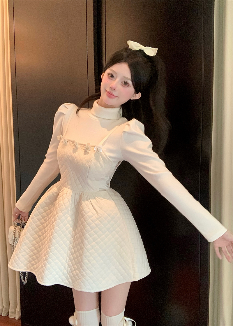 New autumn and winter fashionable versatile bottoming shirt + small fragrant style suspender skirt suspender skirt suit