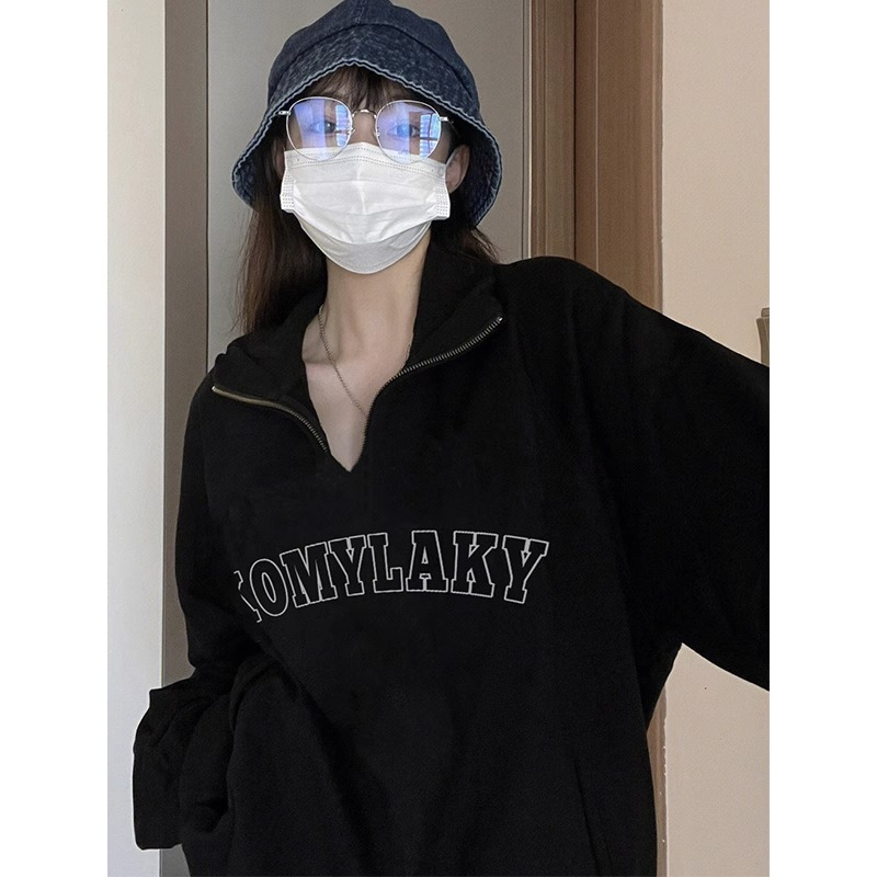 防棉華棉複合牛奶絲300克銀狐絨400克Polo領半拉鏈衛衣女