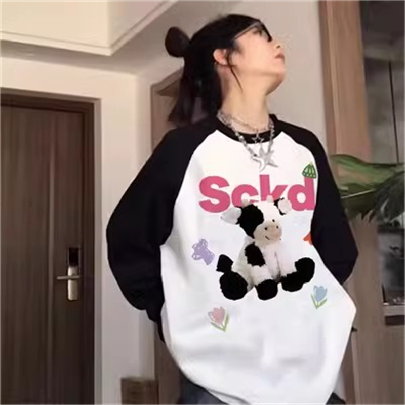 佰鑫食毛華棉複合牛奶絲300剋薄款插肩拼接圓領衛衣