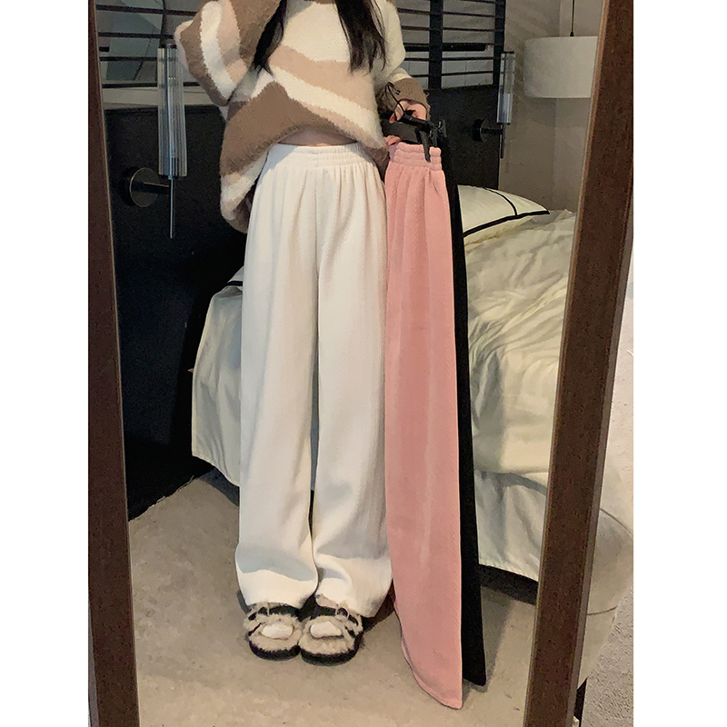 2023秋冬季新款鬆緊腰麥穗條加絨顯瘦休閒褲闊腿褲子女