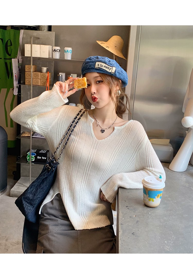 Korean version of irregular one-shoulder sweater 2023 new autumn drawstring fashionable age-reducing slim long-sleeved top
