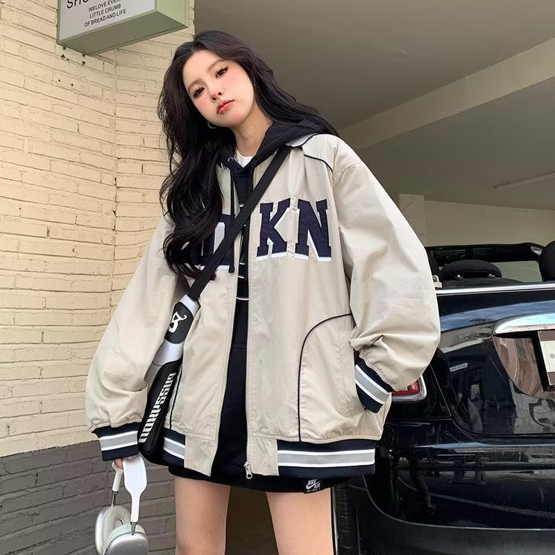 American retro reflective strip baseball uniform 2023 spring and autumn new design niche zipper jacket women ins trend