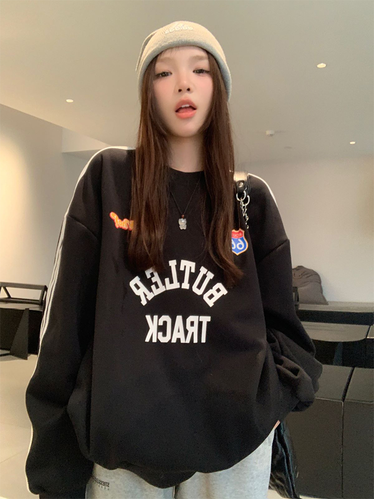 美式復古三條槓印花加厚保暖簡約衛衣上衣