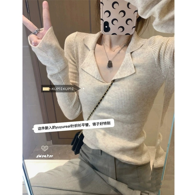 小眾別致獨特針織衫打底衫女裝秋季黑色修身顯瘦內搭毛衣短款上衣