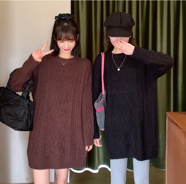 秋冬裝新款慵懶風大碼女裝胖MM中長款加厚毛衣女 L-4XL200斤