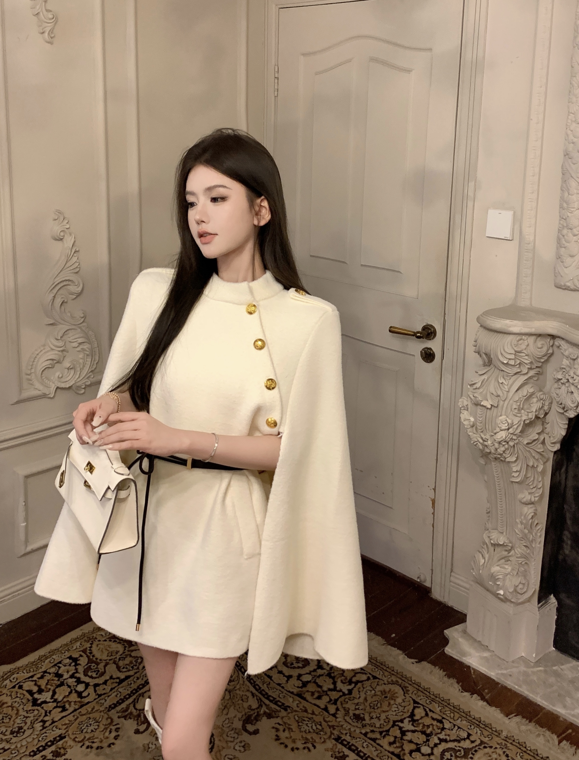 ~財閥斗篷 氛圍感黑白2色高級時髦洋氣百搭斗篷外套女