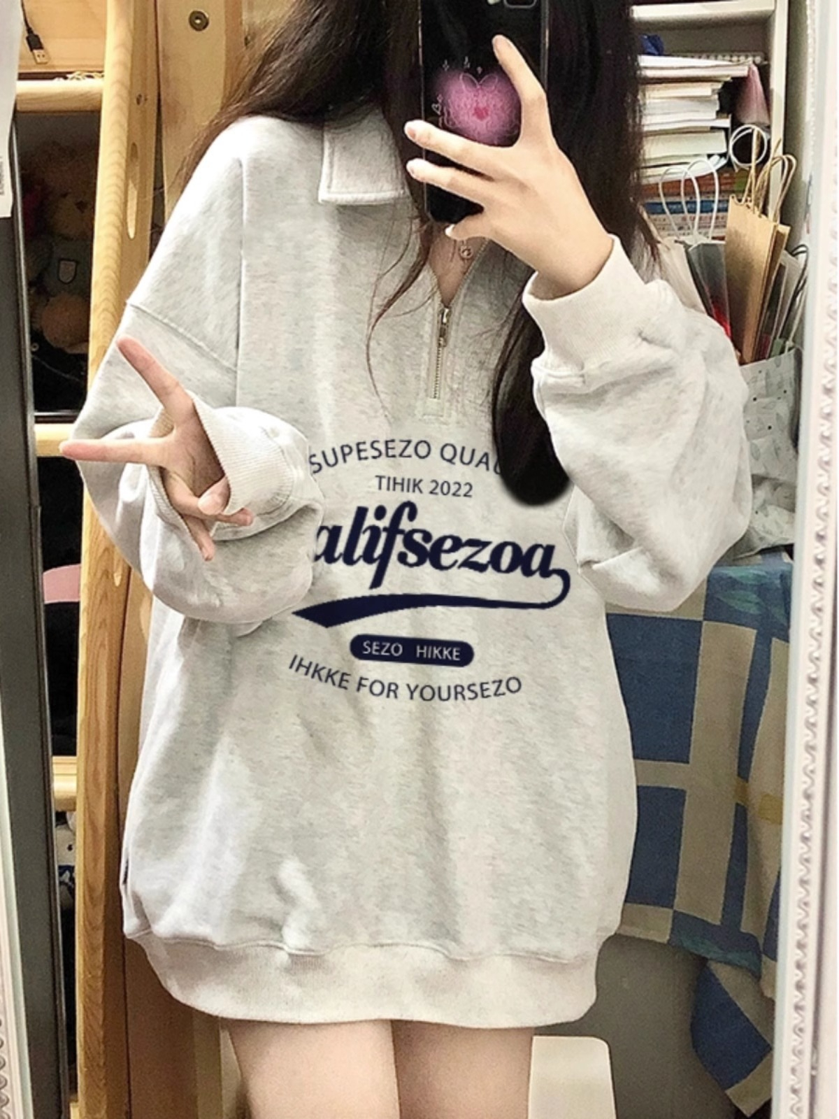 防棉華棉複合牛奶絲300克銀狐絨400克Polo領半拉鏈衛衣女