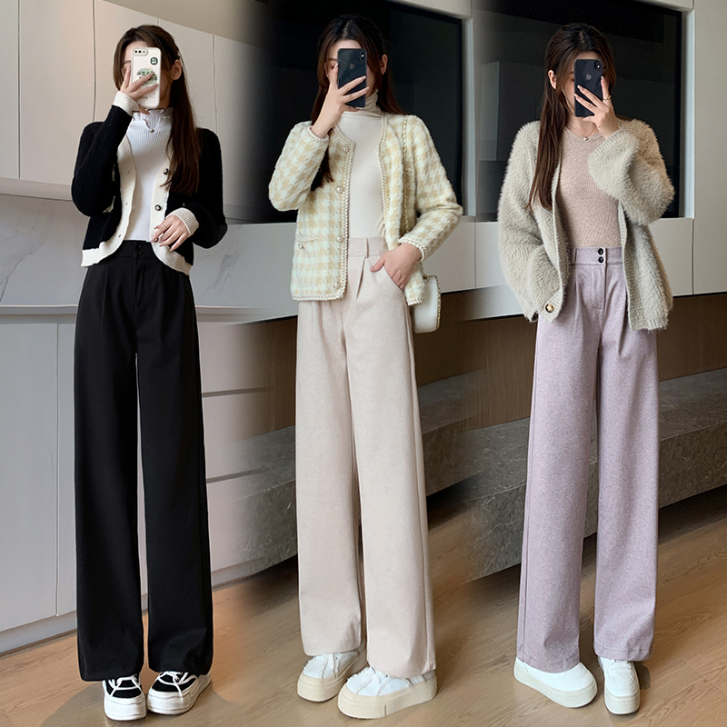 380g starry sky woolen wide-leg pants for women, autumn and winter new high-waist drape woolen pants, casual long pants