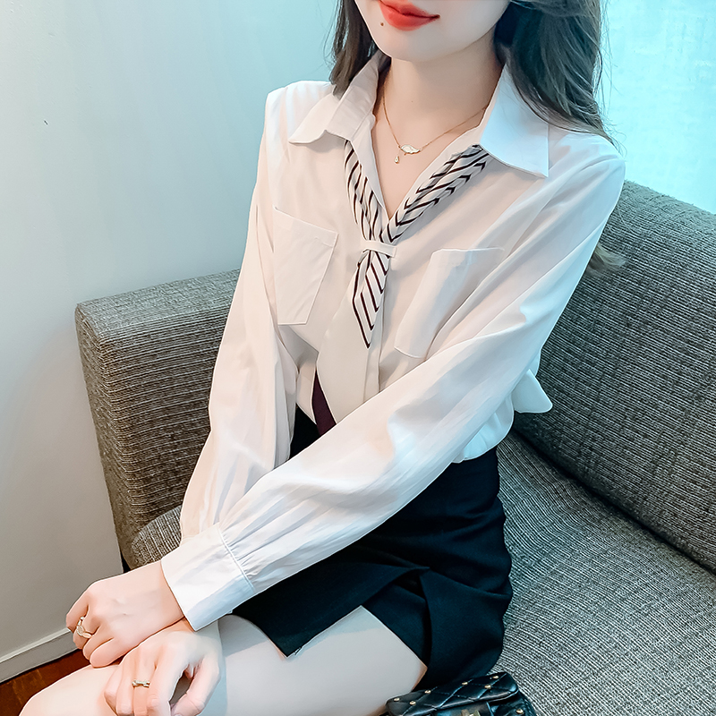百搭白色襯衫女2023秋季新款設計感小眾雙口袋上衣女